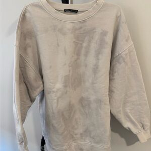 Zara Oversized Tie-Dye Cream and Gray Crewneck Sweater